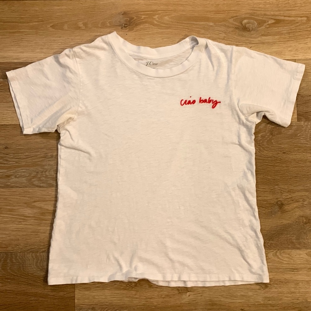 J. Crew Embroidered Soft Short Sleeve White T-shirt Size Medium